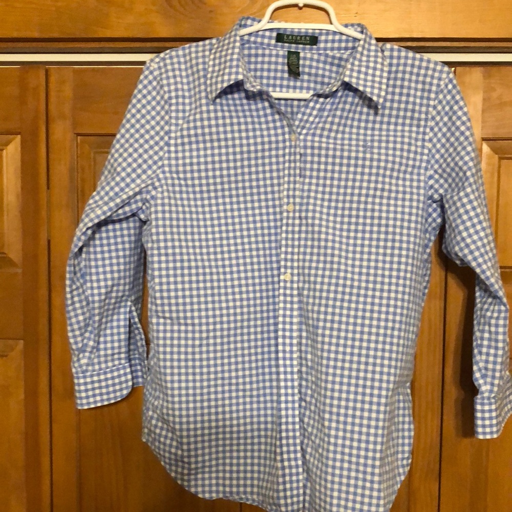 Ladies blue and white gingham Polo
